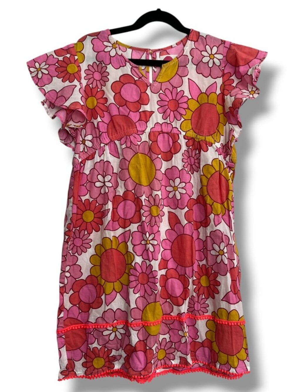 Mini Boden Pink Girls Retro Floral Flutter Sleeve Dress Size 9-10 Years